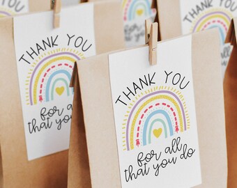 Lehrer Dankeschön Tag, Lehrer Geschenkanhänger, Regenbogen Geschenk, Lehrer Wertschätzung, bedruckbar, Instant Download