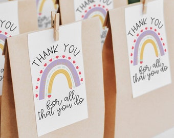 Teacher Thank you Gift Tag, Teacher End Year Gift, Teacher Appreciation Tag, Rainbow tag, Teacher Gift Label, Printable, Instant Download R2