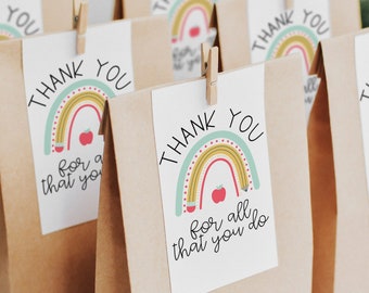 Teacher Thank you Gift Tag, Teacher End Year Gift, Teacher Appreciation Tag, Rainbow tag, Teacher Gift Label, Printable, Instant Download R3