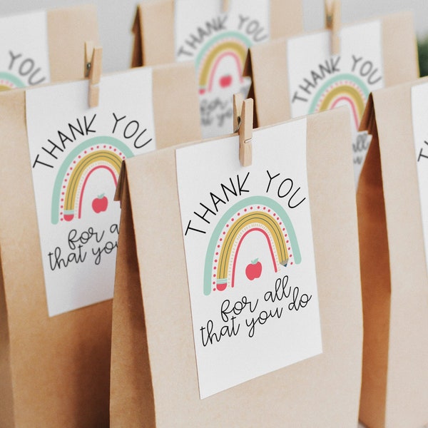 Teacher Thank you Gift Tag, Teacher End Year Gift, Teacher Appreciation Tag, Rainbow tag, Teacher Gift Label, Printable, Instant Download R3