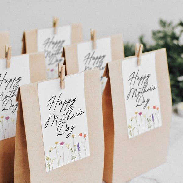 Happy Mother's Day Editable Tag - Printable Wildflower Gift Tag - Instant Download Mother's Day Wildflower Tag - Heartfelt Gift Label