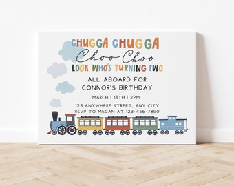 Chugga Chugga Choo Choo Look Who's Turning Two, Modern Train Invitation, Chugga Chugga Two Two Train Birthday, Two Two Train Party Invite