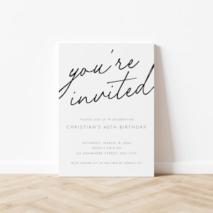 You&#39;re Invited Invitation Online Editable Template, Surprise Birthday Party Invites, Anniversary Invites, Black White Invite for Him