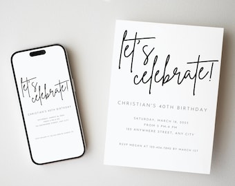 Surprise Birthday Invitation Template, Surprise Birthday  Dinner Party Invites, Modern Anniversary Invites, 50th Birthday Invite