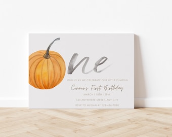 Our Little Pumpkin, First Birthday, One Pumpkin Birthday Invitation, Fall Birthday Invitation, Pumpkin Patch, Editable Birthday Invitation