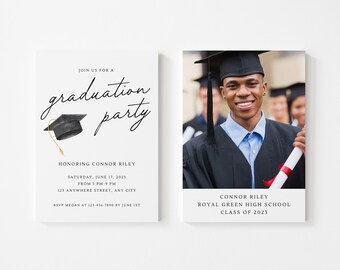 Minimalist Graduation Announcement - She Did It, He Did It, They Did It - Graduation Party Invite - Photo Graduation