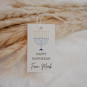 Étiquettes-cadeaux imprimables de Hanoucca, emballage de Hanoucca, étiquette-cadeau minimaliste, Menorah
