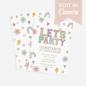 Convite de aniversário editável Preppy - Modelo Canva para festa de aniversário de meninas - Convite personalizado para impressão