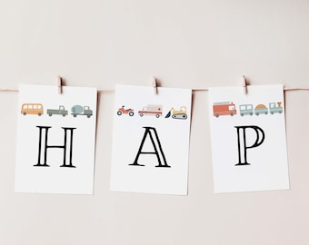 Editable Transportation Birthday Banner Template - Instant Download Party Decoration