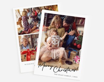 Personalisierte Urlaub Foto Karten Vorlage, druckbare Weihnachtskarten, Frohe Weihnachten, Download, druckbar, bearbeitbar auf Canva