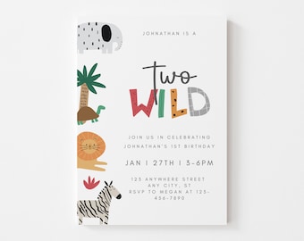 Two Wild Birthday Invitation Boy Two Wild Birthday Invitation Boy 2nd Birthday Invitation Digital Editable Canva Template