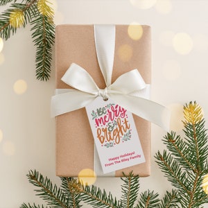 Merry Christmas Tags, Be Merry & Bright, Printable Christmas Gift Tags, Party Favor Tag, Editable Christmas Gift Tag Download