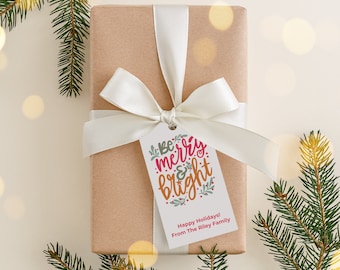Merry Christmas Tags, Be Merry & Bright, Printable Christmas Gift Tags, Party Favor Tag, Editable Christmas Gift Tag Download