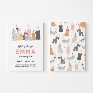 Invitation chiot Pawty Invitation d'anniversaire chien Invitation d'anniversaire sur le thème chien rose Invitation d'anniversaire Pawty Invitation modifiable toile minimaliste