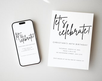 Let's Celebrate Invitation Editable Template, Surprise Birthday Party Invites, Modern, Anniversary Invites, 50th Birthday Invite for Him