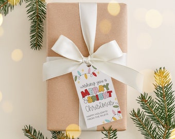 Frohe Weihnachten Tags - Merry & Bright - Druckbare Weihnachtsgeschenkanhänger - Party Geschenkanhänger - Bearbeitbarer Weihnachtsgeschenkanhänger Download