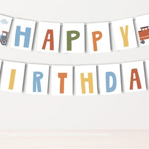 All aboard happy birthday banner, train theme birthday, modern train birthday banner, minimalistic train party