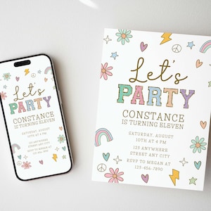 Invitación de cumpleaños preppy editable: plantilla Canva para fiesta de cumpleaños de niñas: invitación imprimible personalizada para niños