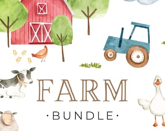 Farm birthday party decorations bundle - rustic party supplies, barnyard animal decor, kids farm theme birthday celebration