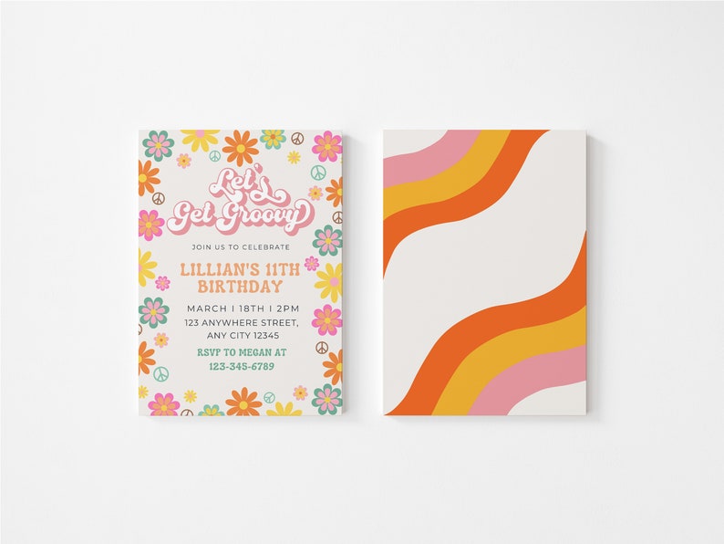 Printable Let's Get Groovy Birthday Invitation, Retro 70s Party Invite ...