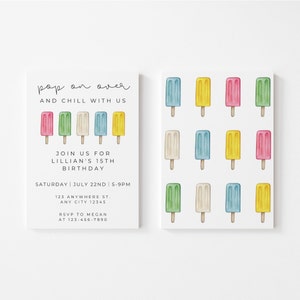 Popsicle Birthday Invitation, Pop On Over Chill With Us, Popsicle Birthday Invite, Teen Summer Party, Editable Canva Template