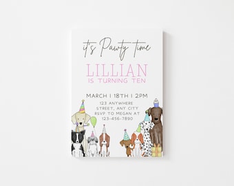 Editable Pink Dog Theme Birthday Pawty Invitation: Custom Canva Invite for Puppy Party Celebrations - Puppy Birthday, Dog Themed Celebration