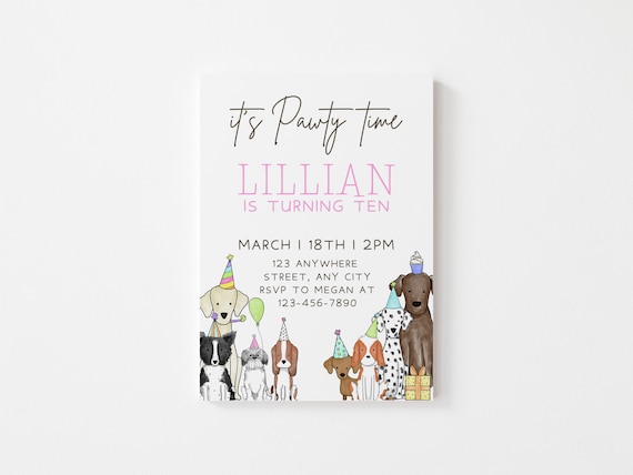 Editable Pink Dog Theme Birthday Pawty Invitation: Custom Canva Invite for Puppy Party Celebrations - Puppy Birthday, Dog Themed Celebration