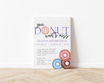 Donut Birthday Invitation, Donut Party, You Donut want to miss, Girl Donut Invite, Donut Invitation Template, Canva Birthday Invitation