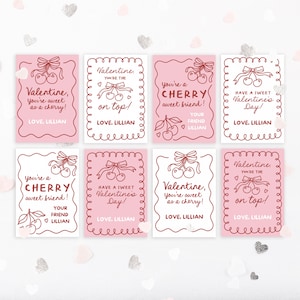 Bearbeitbare Kirsche Valentinstag Karte | Kokette Bogen Druckbare Vorlage für Mädchen | Ästhetische Galentines Tageskarte | Leinwand