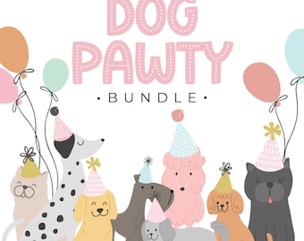 Pawty Geburtstags-Dekorationen mit Hunden zum Ausdrucken - einzigartiges Partyzubehör, Pawty Banners, passende Happy Birthday Schilder