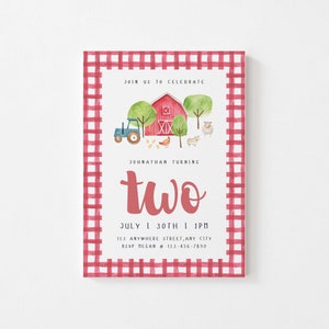 Editable Farm Theme Birthday Invitation - Canva Templates - Fun Party Theme Cards - Digital Invitation Template