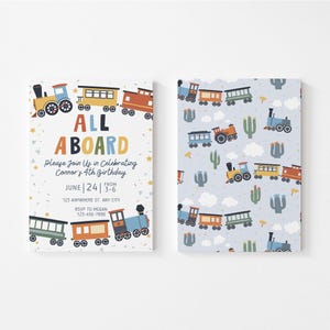 Birthday invitation train party | modern editable canva template | printable digital download for kids birthday celebration