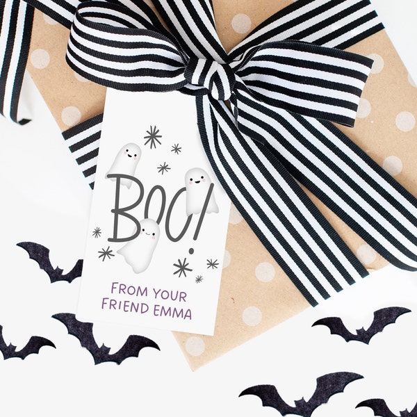 Happy Ghost Favor Tags, BOO! Halloween Birthday Party Thank You Tags, Printable Halloween Tags , Spooky Treats, Printable Gift Tags, Canva