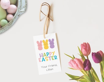 Printable Happy Easter Instant Download Easter Bunny Ears Gift Tag Canva Template Easter Treat Tag Kids School Favor