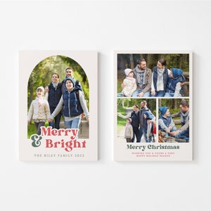 Personalized Holiday Photo Cards Template, Printable Christmas Cards, Merry and Bright Arch, Download, Printable, Editable on Canva