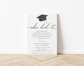 Minimalist Graduation Announcement, She Did It, He Did It, They Did It, Graduation Party Invite, Photo Graduation