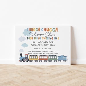 Chugga chugga choo choo look who&#39;s turning two, modern train invitation, chugga chugga two two train birthday, two two train party invite
