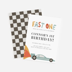 Fast One Race Car First Birthday Invitation Vintage Race Car Invite 1st Birthday Invitation Racing Car Editable Digital Canva Template