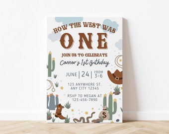 Editable My First Rodeo Birthday Invitation | Wild West Cowboy Party | Canva Template for First Rodeo, Southwestern Theme, Digital Download