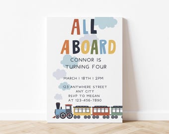 Birthday Invitation | Editable Canva Template – Modern Train