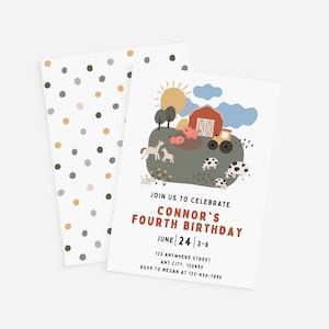 Farm Animals Birthday Invitation Barn Farm Animals Birthday Party Invitation Modern Farm Animal Editable Digital Canva Template