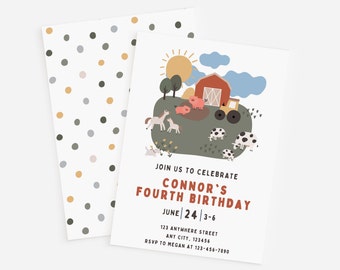 Farm Animals Birthday Invitation Barn Farm Animals Birthday Party Invitation Modern Farm Animal Editable Digital Canva Template