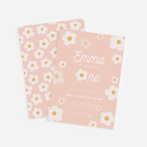 Editable One Daisy Floral Birthday Invitation Canva Templates - Celebration Card - Customizable Design - Fun Party Theme Digital Template