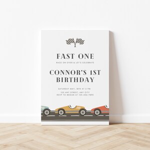 Fast One Racing Car First Birthday Invitation Vintage Race Car Invite 1st Birthday Invitation Racing Car Editable Digital Canva Template