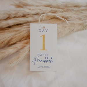 Afdrukbare 8 dagen Chanoeka-cadeaukaartjes, Chanoeka-verpakking, minimalistisch cadeaukaartje, menora, gelt, dreidel, Davidster