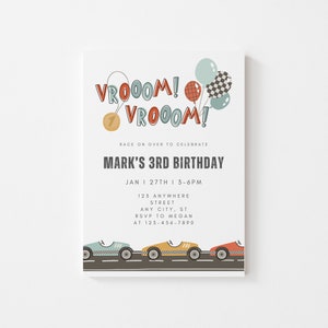 Race Car Invitation Vroom Vroom Vintage Race Car Birthday Invitation Fast One Two Fast Any Age Editable Digital Canva Template