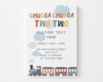 Invitación de cumpleaños de tren / Plantilla editable de Canva - Fiesta de tren