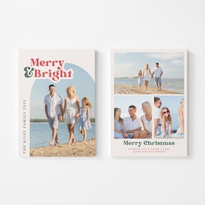 Personalized Holiday Photo Cards Template, Printable Christmas Cards, Merry and Bright Retro Christmas, Download, Printable, Editable, Canva