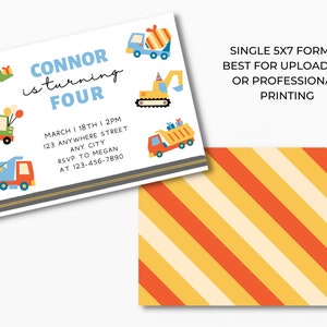 Editable Construction Invitation, Dump Truck, Construction Trucks Birthday Invitation, Construction Vehicles Birthday,Landscape, Canva image 5