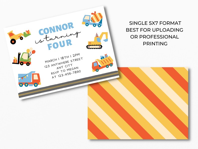 Editable Construction Invitation, Dump Truck, Construction Trucks Birthday Invitation, Construction Vehicles Birthday,Landscape, Canva image 5